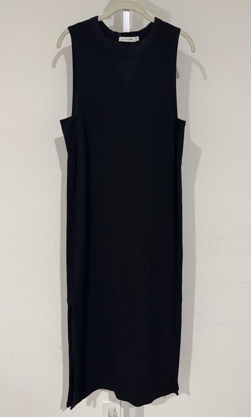 RAG & BONE BLACK DOUBLE LAYER SIDE SLIT MAXI DRESS $250, SIZE L